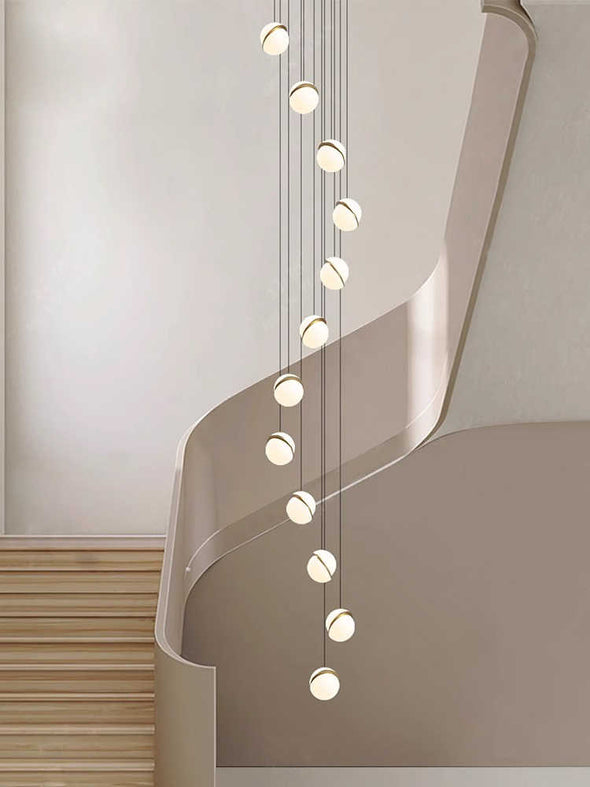Long Bubble Ball Chandelier White Pendant Light for Living Room Staircase
