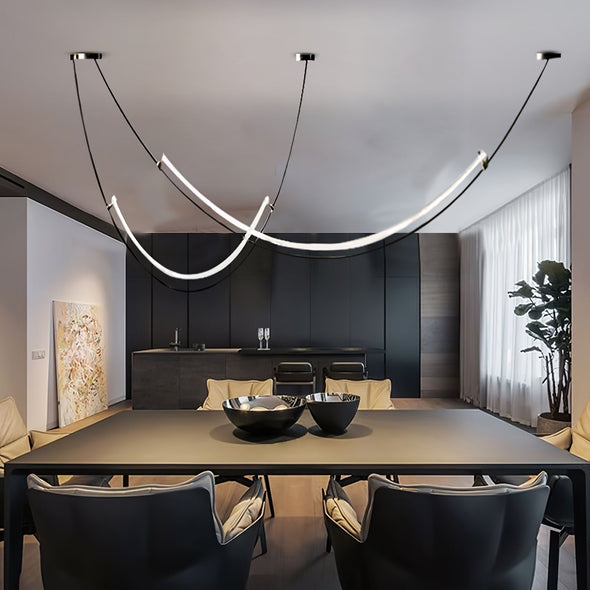 Nordic Black Linear Chandelier,Minimalist Long Light Fixture,for Staircase Living Room