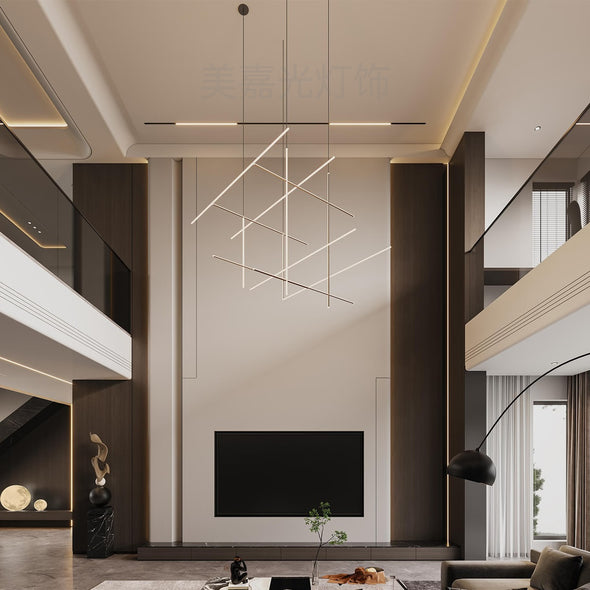 Geometrical Stainless Steel Chandelier for Living Room High Ceiling