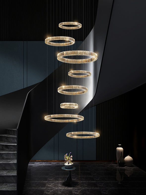 Luxury Ring Crystal Chandelier Large Crystal Pendant Light for Living Room Staircase