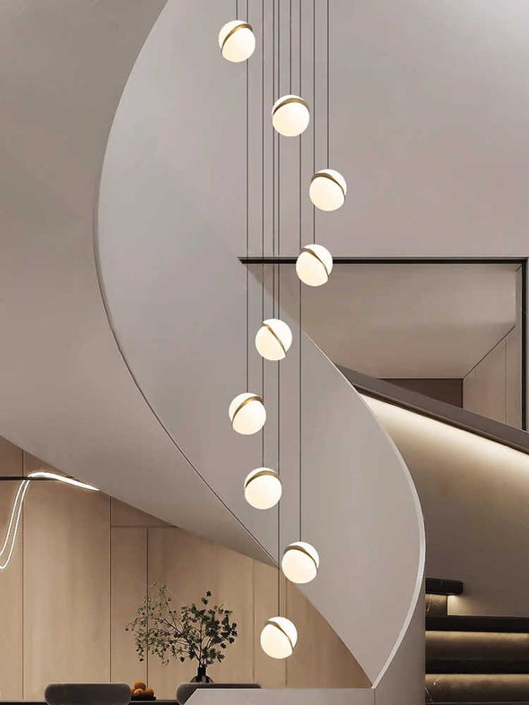 Long Bubble Ball Chandelier White Pendant Light for Living Room Staircase