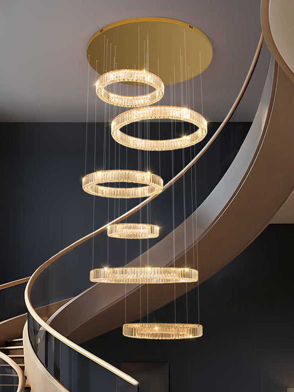 Luxury Ring Crystal Chandelier Large Crystal Pendant Light for Living Room Staircase