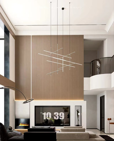 Geometrical Stainless Steel Chandelier for Living Room High Ceiling