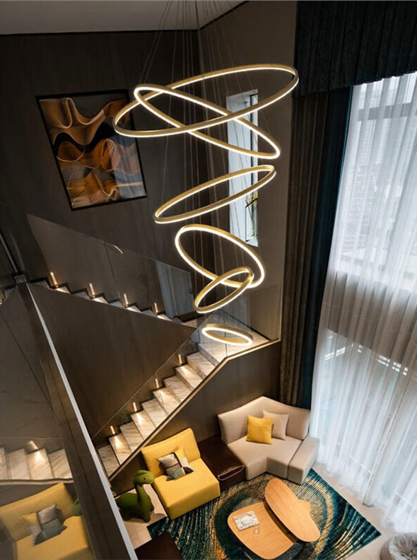 Geometrical Ring Chandelier for Living Room High Ceiling