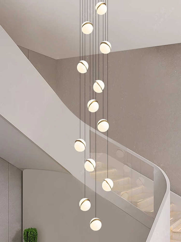 Long Bubble Ball Chandelier White Pendant Light for Living Room Staircase