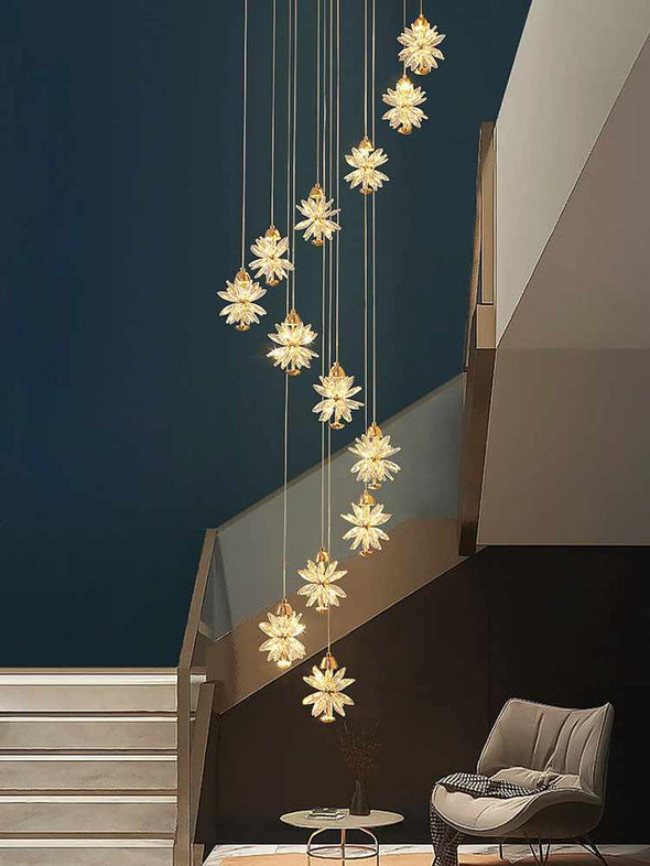Luxury Snowflake Chandelier High Ceiling Light Fixture for Living Room Staircase