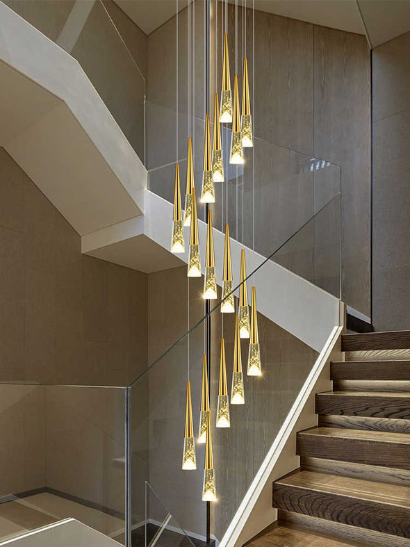 Cone-Shaped Crystal Chandelier for Staircase Living Room Foyer