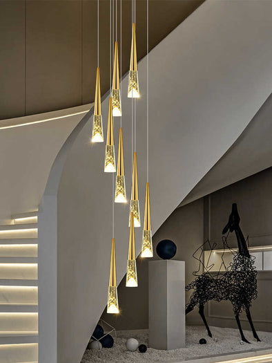Cone-Shaped Crystal Chandelier for Staircase Living Room Foyer