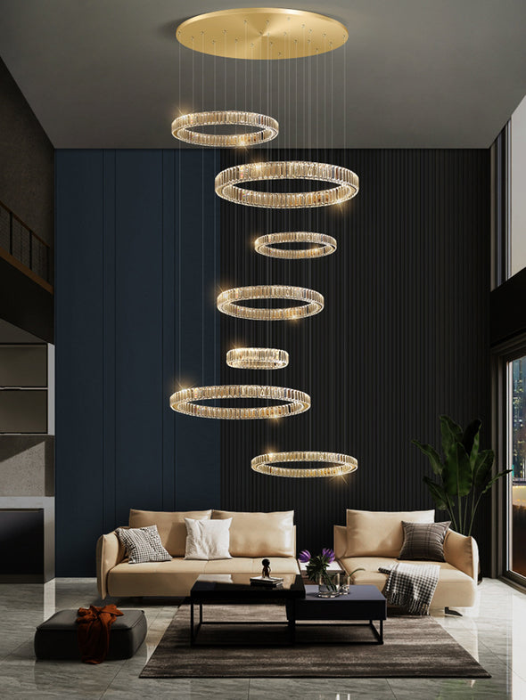 Luxury Ring Crystal Chandelier Large Crystal Pendant Light for Living Room Staircase