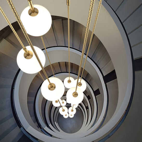 Minimalist Small Ball Chandelier Stainless Steel Light Fixture for Living Room Staircase