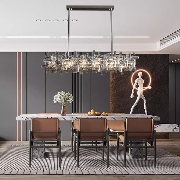 Rectangular Crystal Chandelier for Kitchen Island  Luxury Lights Fixture
