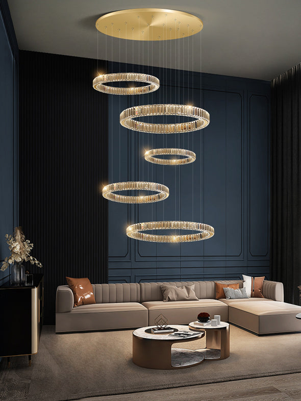 Luxury Ring Crystal Chandelier Large Crystal Pendant Light for Living Room Staircase