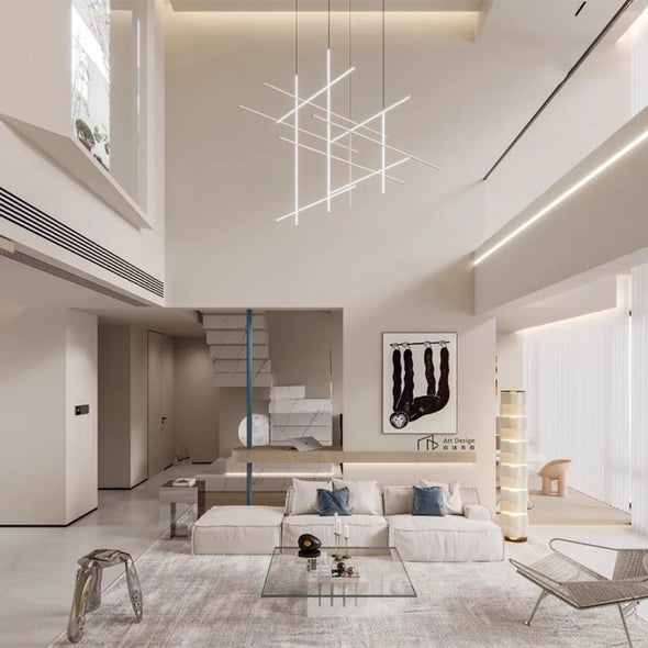Geometrical Stainless Steel Chandelier for Living Room High Ceiling
