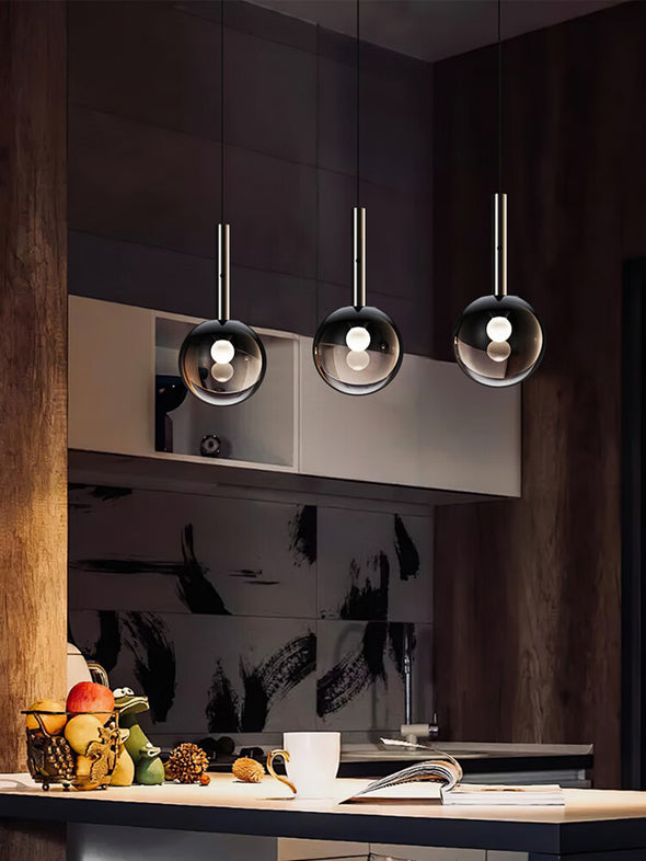 Modern Black Chandelier Minimalist Glass Ball Pendant Light for Living Room Staircase