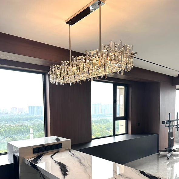 Rectangular Crystal Chandelier for Kitchen Island  Luxury Lights Fixture