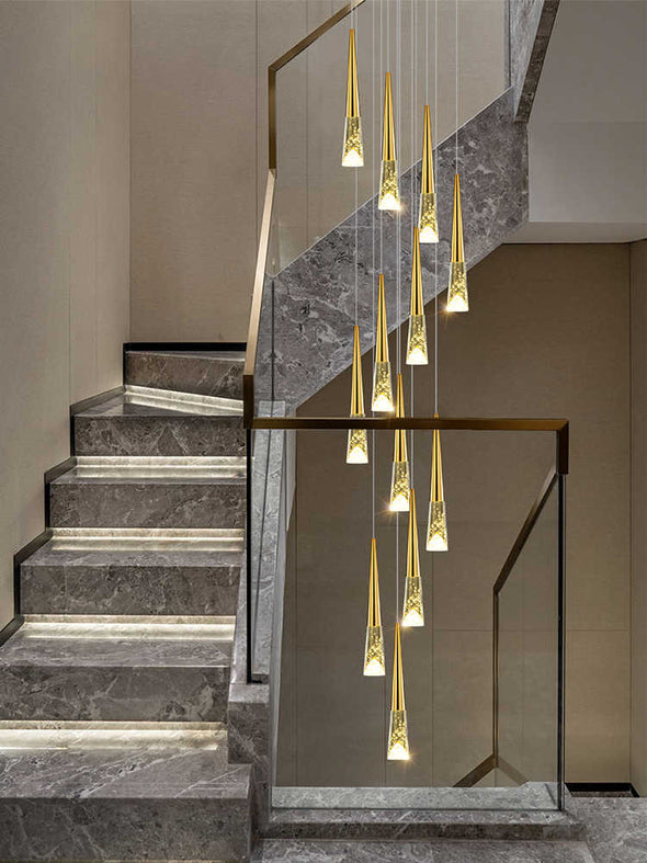 Cone-Shaped Crystal Chandelier for Staircase Living Room Foyer