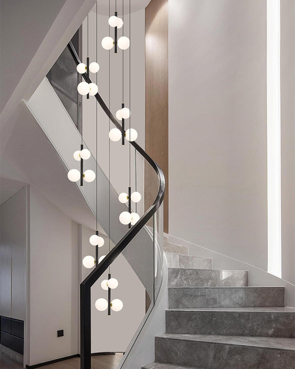 Minimalist White Ball Chandelier High Ceiling Hanging Lamp for Living Room Staircase