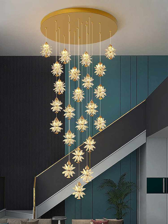 Luxury Snowflake Chandelier High Ceiling Light Fixture for Living Room Staircase