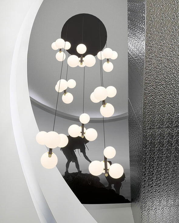 Minimalist White Ball Chandelier High Ceiling Hanging Lamp for Living Room Staircase