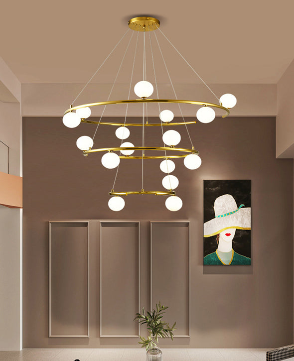 Minimalist Stainless Steel Chandelier for Living Room High Ceiling