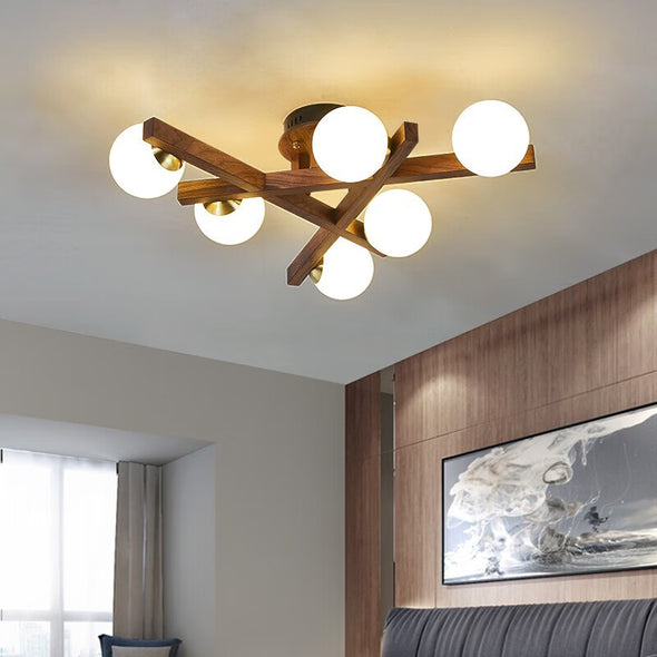 Mid Century Triangular Wooden Chandelier Bedroom Light Fixture for Living Dining Room