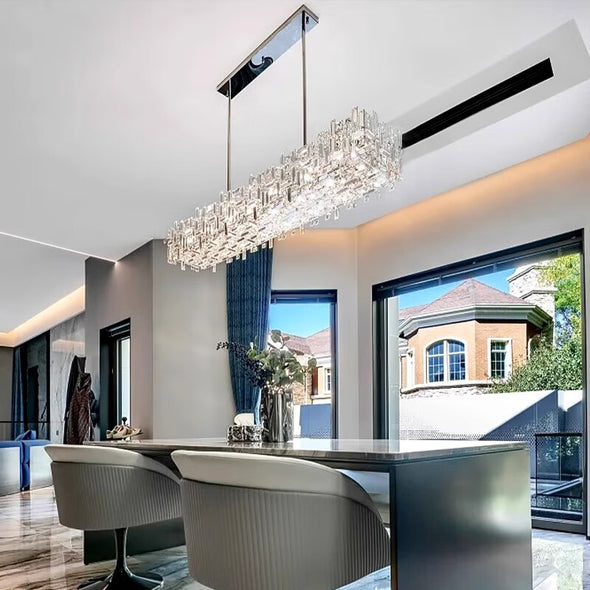 Rectangular Crystal Chandelier for Kitchen Island  Luxury Lights Fixture