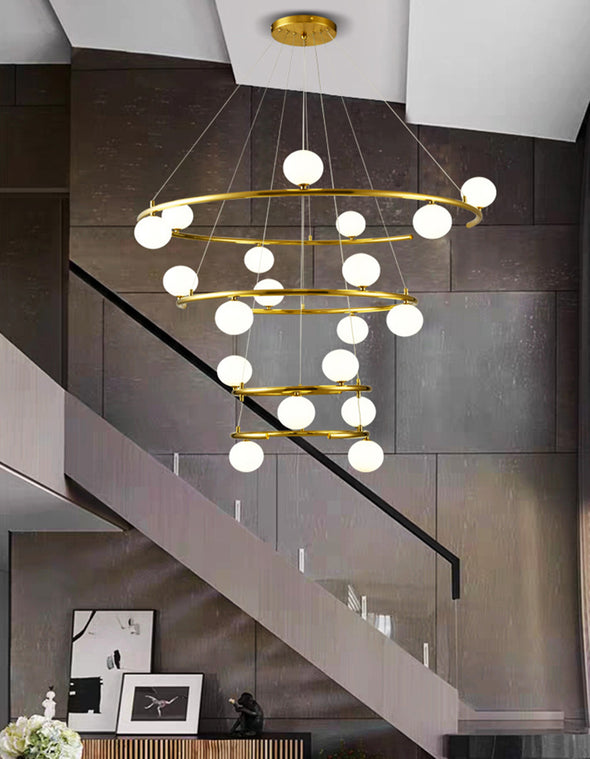 Minimalist Stainless Steel Chandelier for Living Room High Ceiling
