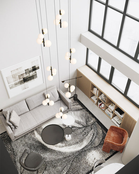 Minimalist White Ball Chandelier High Ceiling Hanging Lamp for Living Room Staircase