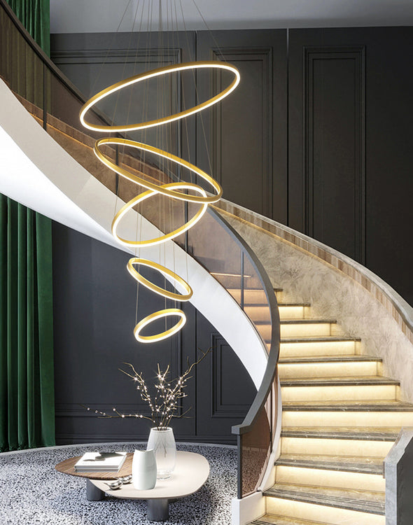 Geometrical Ring Chandelier for Living Room High Ceiling