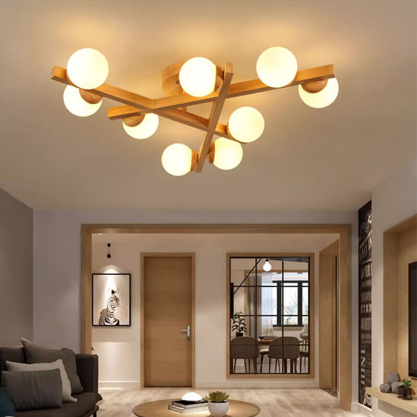 Mid Century Triangular Wooden Chandelier Bedroom Light Fixture for Living Dining Room