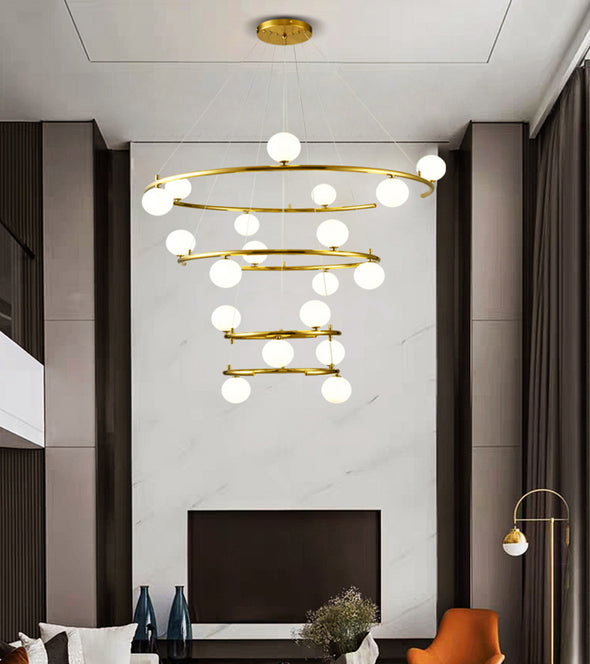 Minimalist Stainless Steel Chandelier for Living Room High Ceiling