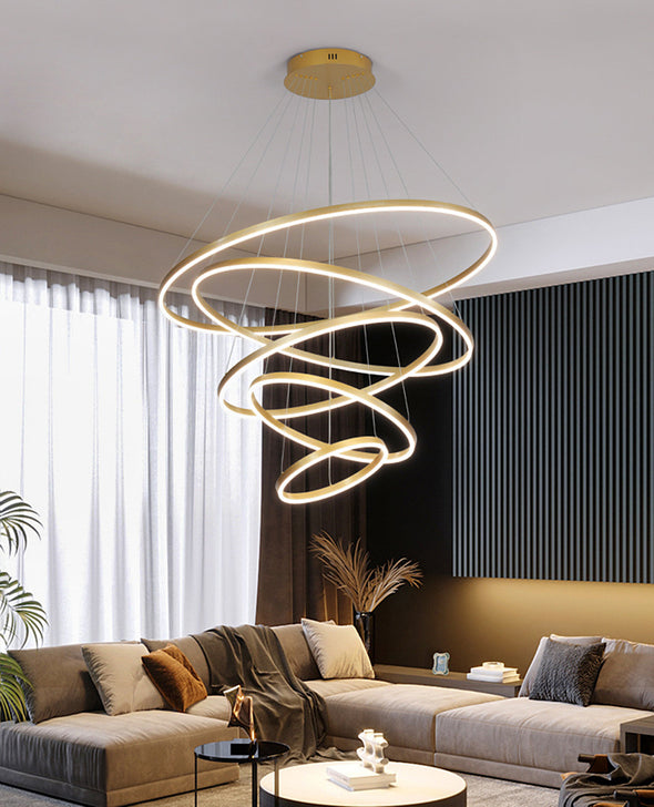 Geometrical Ring Chandelier for Living Room High Ceiling