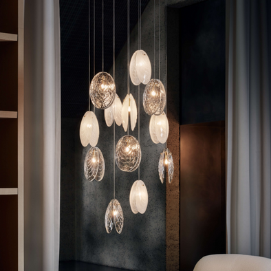 Nordic Shell Chandelier Long Multi Glass Light Fixture for Living Dining Room