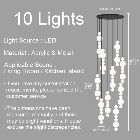 White Bead Chandelier Long Pendant Light for Staircase Living Room