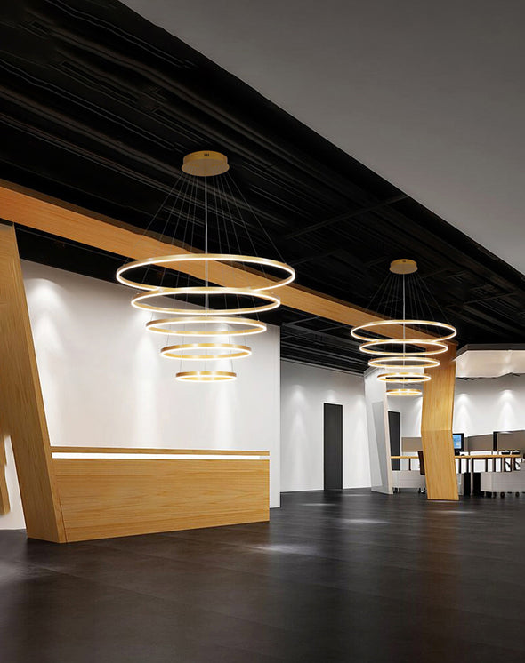 Geometrical Ring Chandelier for Living Room High Ceiling