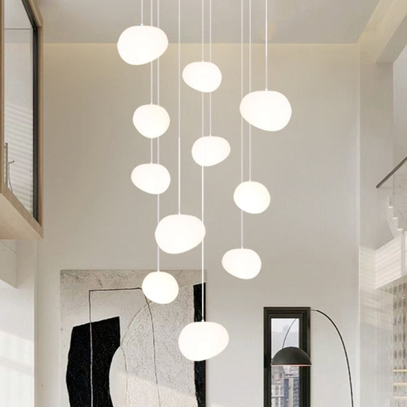 Nordic White Stone Chandelier Minimalist Acrylic Pendant Light for Living Room Staircase