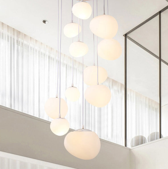 Nordic White Stone Chandelier Minimalist Acrylic Pendant Light for Living Room Staircase