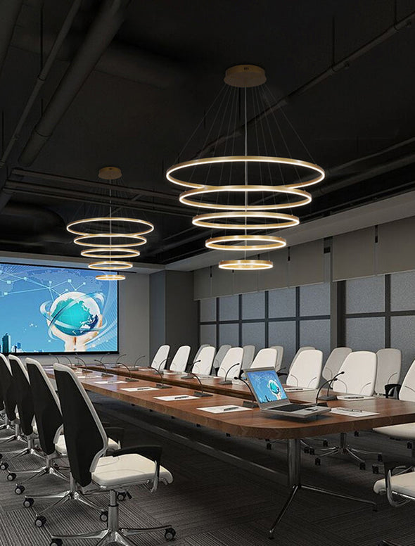 Geometrical Ring Chandelier for Living Room High Ceiling