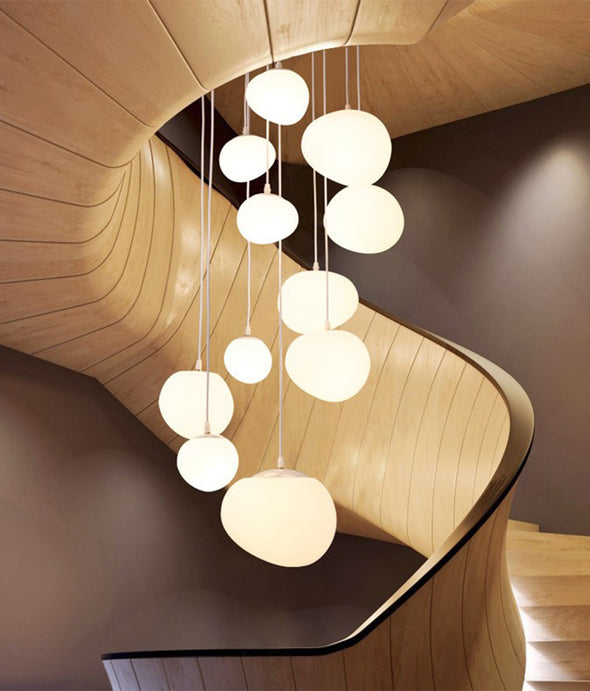 Nordic White Stone Chandelier Minimalist Acrylic Pendant Light for Living Room Staircase