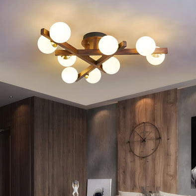 Mid Century Triangular Wooden Chandelier Bedroom Light Fixture for Living Dining Room