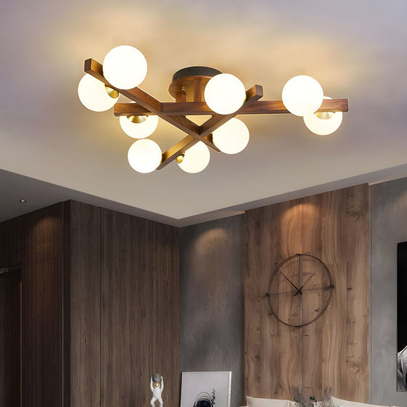 Mid Century Triangular Wooden Chandelier Bedroom Light Fixture for Living Dining Room