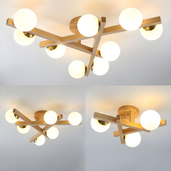 Mid Century Triangular Wooden Chandelier Bedroom Light Fixture for Living Dining Room