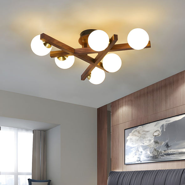 Mid Century Triangular Wooden Chandelier Bedroom Light Fixture for Living Dining Room