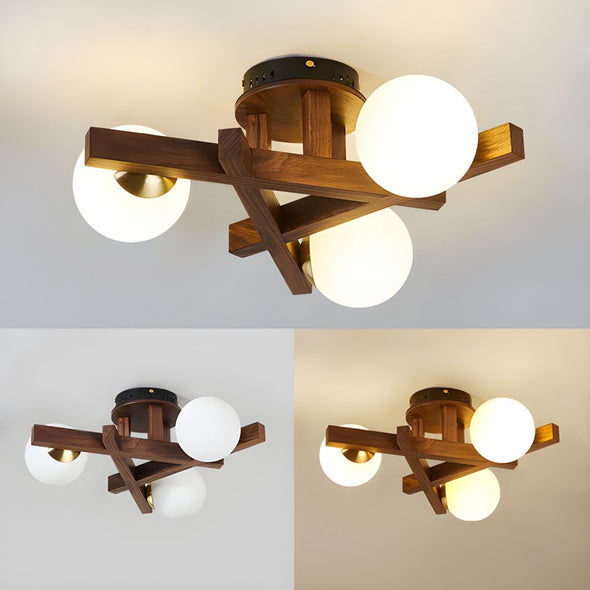 Mid Century Triangular Wooden Chandelier Bedroom Light Fixture for Living Dining Room
