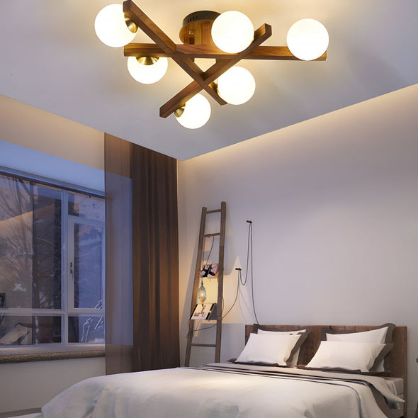 Mid Century Triangular Wooden Chandelier Bedroom Light Fixture for Living Dining Room