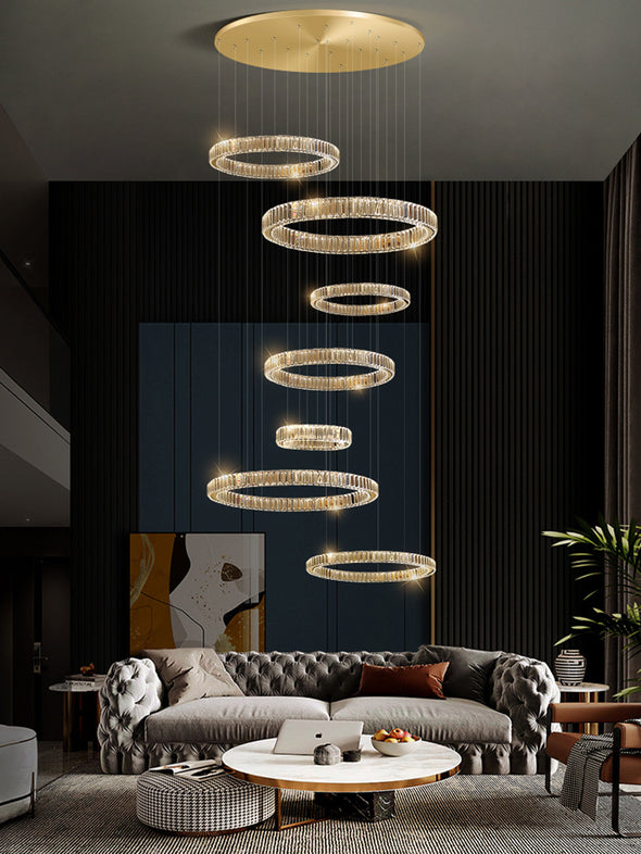Luxury Ring Crystal Chandelier Large Crystal Pendant Light for Living Room Staircase