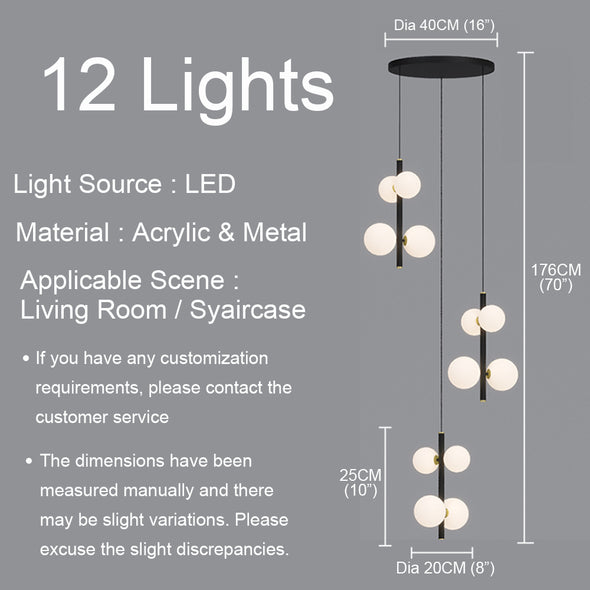 Minimalist White Ball Chandelier High Ceiling Hanging Lamp for Living Room Staircase