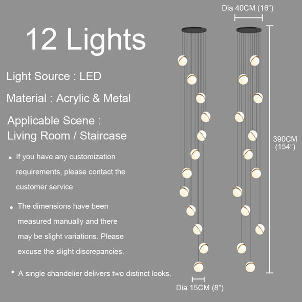Long Bubble Ball Chandelier White Pendant Light for Living Room Staircase
