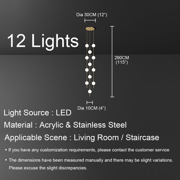 Minimalist Small Ball Chandelier Stainless Steel Light Fixture for Living Room Staircase