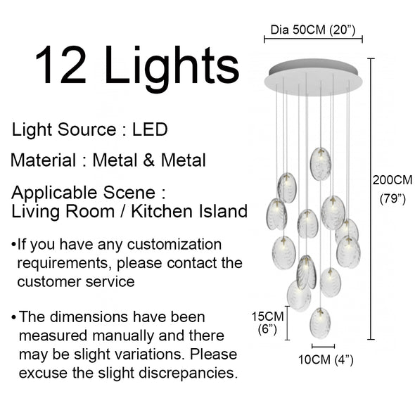 Nordic Shell Chandelier Long Multi Glass Light Fixture for Living Dining Room